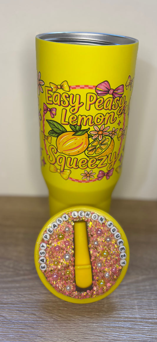 Yellow Easy Peasy Lemon Squeezy Tumbler with Custom Lid