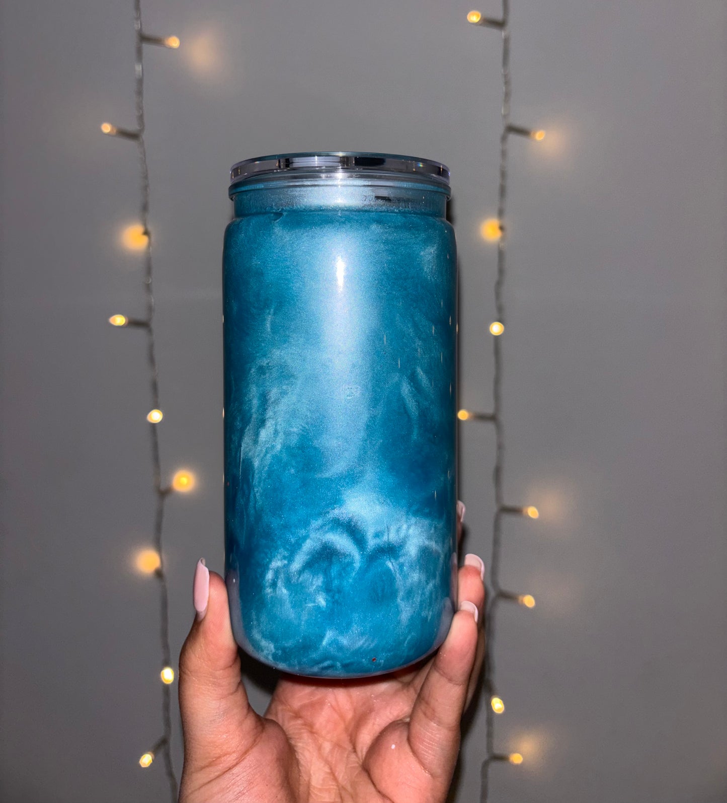 16oz Blue mica “cat eye” cup