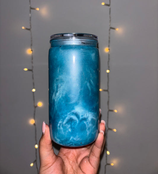 16oz Blue mica “cat eye” cup