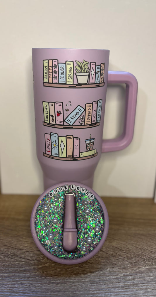 Purple Book Lover Tumbler with Custom Lid