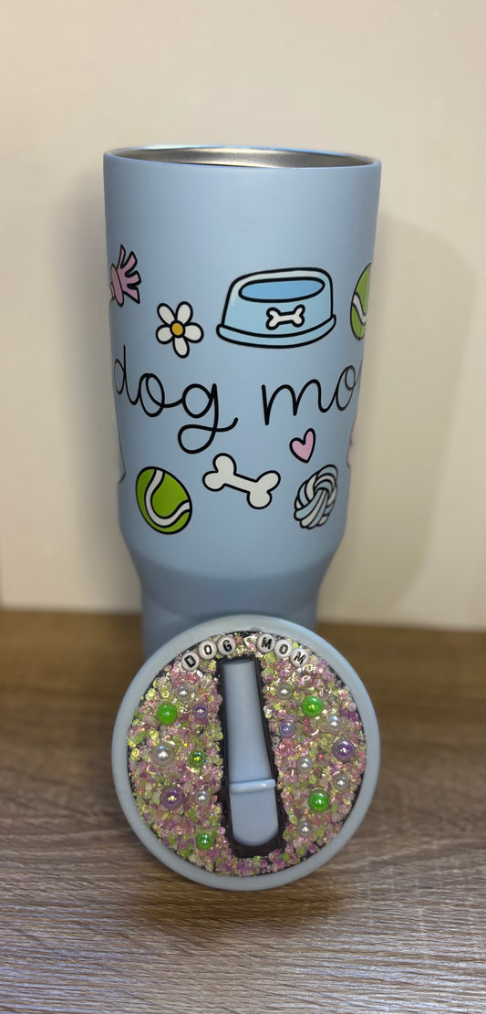 Blue Dog Mom Tumbler with Custom Lid