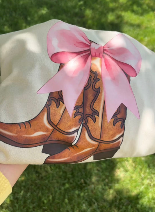 Tan Western Coquette Cowgirl Boots T-Shirt / Size Large